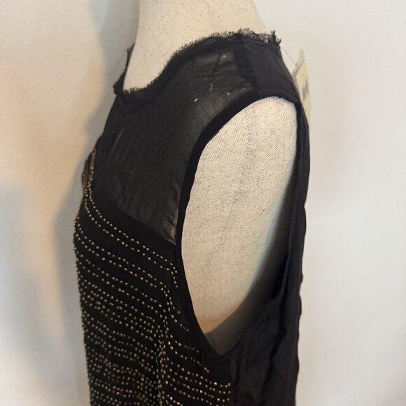NWT Vintage Lucky Brand Beaded Tank Top Large Black $119 Distressed Raw Hem Y2K - Picture 6 of 16